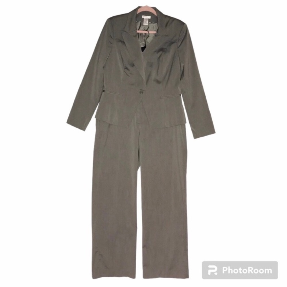 Vintage Steel Gray Women’s Size 14 Stretch Blazer and Pant Suit Set Like New